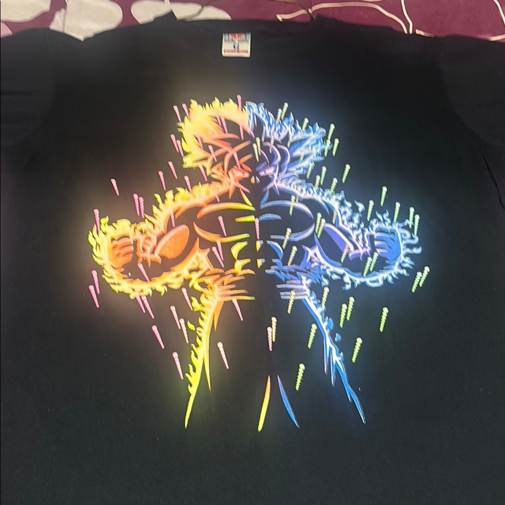 Black T-Shirt with Neon Anime Graphic